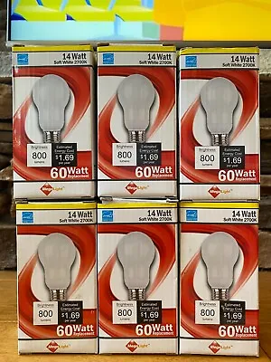 6/PK Energy Star Light Bulb Soft White 2700K 800 Lumens Longer Life 60 Watt A19 • $13.99