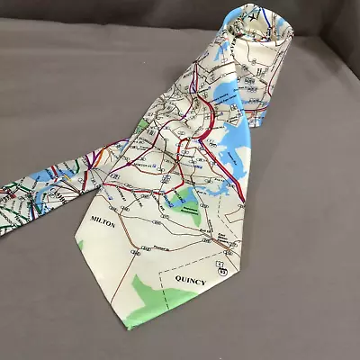 Josh Bach Vintage Boston T Subway Map Tie Necktie Made USA 100% Silk 3 ¾ Wide • $23.80
