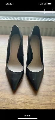 ZARA Black Leather High Heel Court Shoes Size 5 • £25