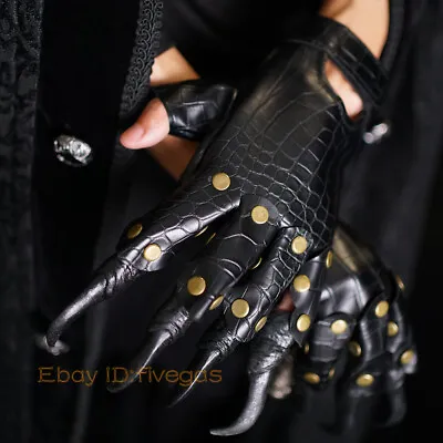Mens Motorcycle Rock Steampunk Halloween Party Dragon Cosply Gloves Faux Leather • $25.69