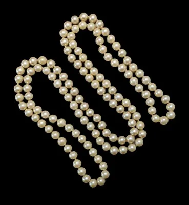 Vintage 7mm Light Beige Faux Pearl Glass Bead Knotted Necklace 44  • $14