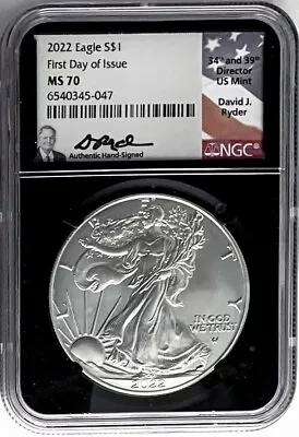 2022 Silver Eagle First Day Of Issue Ngc Ms70 David Ryder Hand Signed Flag • $26