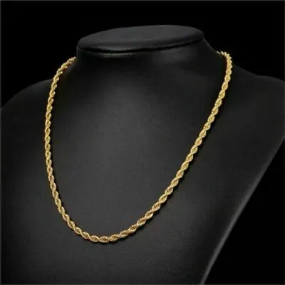 18K Solid Gold Rope Chain Necklace Men Women 16  18  20  22  24  26  28  30  • $179.99