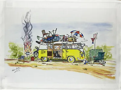 Half A Donkey Hand Drawn Camper Van Capers Large Cotton Tea Towel • £8.75