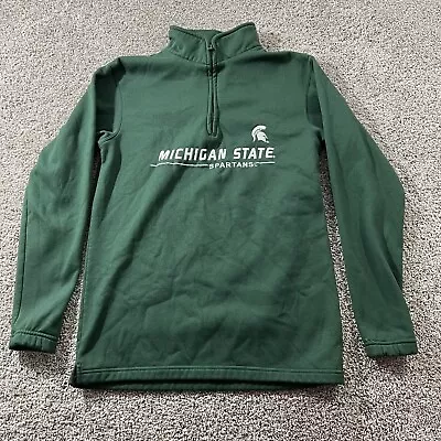 Vintage Michigan State Spartans Sweater Mens Small Green 1/4 Zip Sweatshirt 90s • $29.71