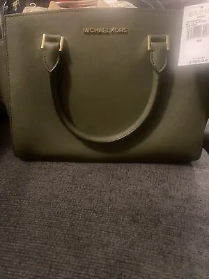 Michael Kors Selma Medium Army Green Genuine Leather Satchel Crossbody Handbag • $110