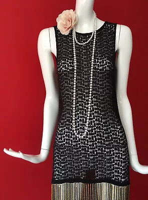 ZARA Black 1920s Flapper Charleston Beaded Fringes Tassles Gatsby Dress Size XS • £49.95