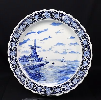 Vintage Delft Blue And White Windmill Dutch Harbor 16  Charger Plate • $99.95