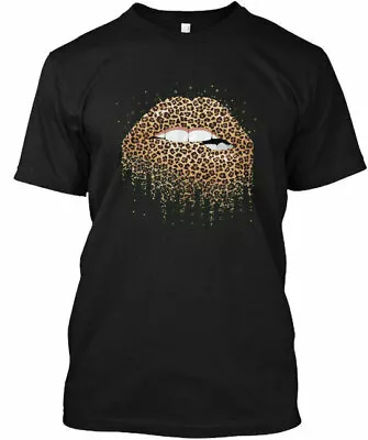 Leopard Print Lips Tee T-Shirt Cotton Crew Neck For Men Women • $52.87