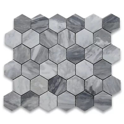 K32XH Bardiglio Gray Dark Grey Marble 2 Inch Hexagon Mosaic Tile Honed • $19.99