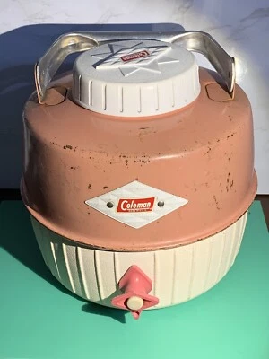 $19.90 • Buy Vintage Coleman Camping Cooler Gallon Water Jug  White & Pink  Diamond Logo 