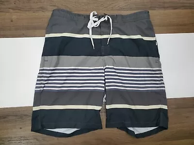 Mens Large Merona Striped Swim Board Shorts Bathing Suit Drawstring Mesh Lined • $9.89