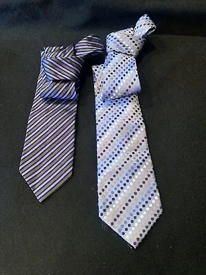 GEOFFREY BEENE Mens Tie Set 2 Stripe Polka Dot Blue 100% Silk 59 X3.5  XL • $16.90