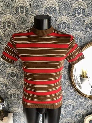 £1.20 • Buy Men’s Vtg 60s Northern Soul British Mod Celesta Banlon Nylon Knit Polo Shirt S/M