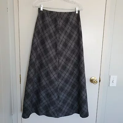 Eddie Bauer Wool Blend Maxi Skirt 6 Gray Plaid Lined • $24