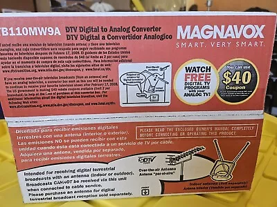 Magnavox DTV Digital To Analog Converter Box W/Remote TB110MW9A NEW SEALED • $25