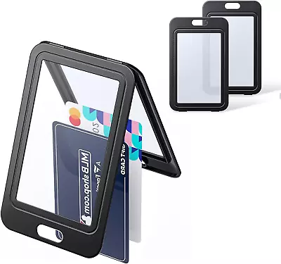 3 Pack ID Badge Holder With Double-Sided Windows Vertical Hard Plastic Case Blac • $10.68