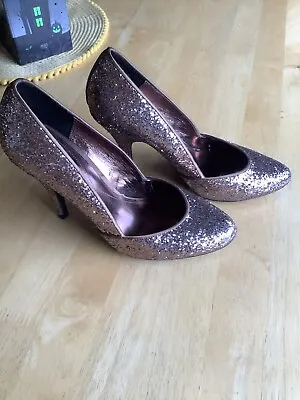 £5.99 • Buy MONSOON Gold Bronze Glitter Court High Heel Shoes UK 5 Party Christmas Wedding