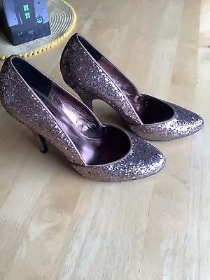 £5.99 • Buy MONSOON Gold Bronze Glitter Court High Heel Shoes UK 5 Party Christmas Wedding