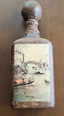 Vintage Italian Venice Leather Wrapped Wine Liquor Hand Italy Decanter Bottle • $25.99