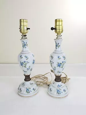 Vintage Lamps Pair 2 Made In Japan Floral Blue White Classic Country Cabin  • $72.50