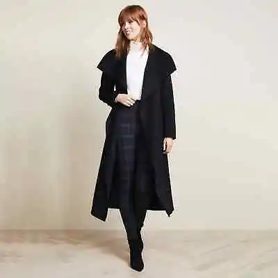 Mackage Mai Leather Trim Open Placket Long Wool Cashmere Blend Coat Size XXS • $478