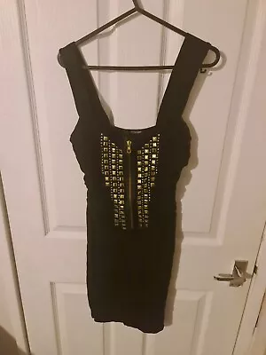 Jane Norman Studed Metallic Zip Front Bodycon Dress New Without Tags Size 8 • £14.99