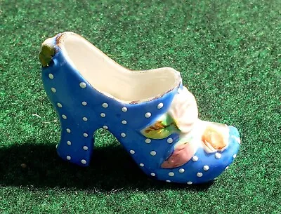 Vtg Porcelain Decortive High Heel Shoe Figurine Blue W/polka DOTS Made In JAPAN • $11.17