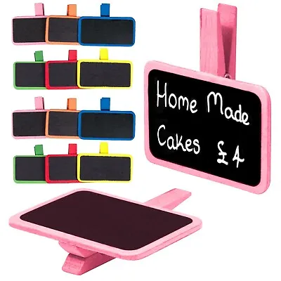 12 Coloured Wooden Chalk Board Pegs Shop Baking Name Tag Place Names Price Signs • £4.99