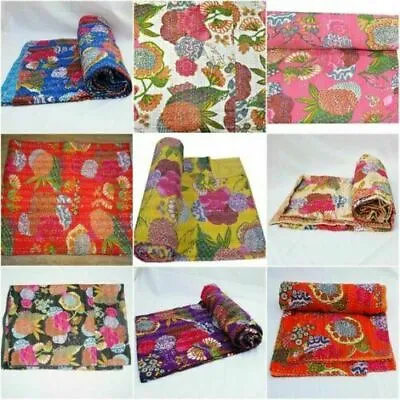 £32.39 • Buy Vintage Kantha Bedspread Indian Handmade Quilt Throw-Cotton Blanket Ralli!Gudari