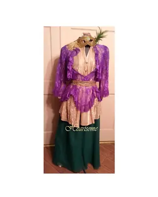 Masquerade Full Costume Queen Mardi Gras Gala Ball Gown Dress Plus Sz Lrg Mask • $85