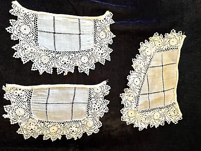 Antique Irish Lace (3 Pcs) Matching Cuffs & Xtra Counterpane Fine Linen White • $11.99