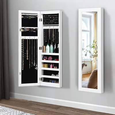 Wall Door Mounted Mirror Jewelry Cabinet Organizer Storage W/Led Light • $187.38