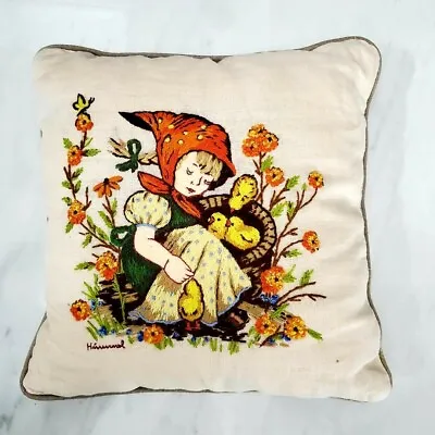 Vintage Decorative Pillow - Hummel - Girl With Baby Chicks - 11  X 11  • $22.27