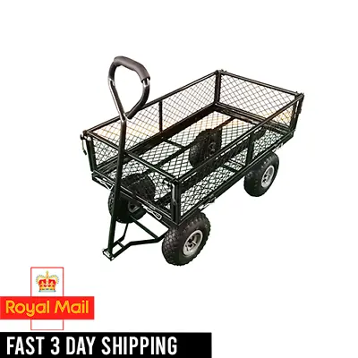 Heavy Duty Garden Trolley Cart 4 Wheel Barrow Quad Trailer Large Dropside 500Kg • £84.99