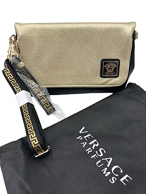 VERSACE Parfums Gold Black Faux Leather Clutch Crossbody Wristlet Bag 10x7 NEW • $73.40