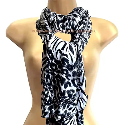 ANIMAL PRINT ZEBRA SCARF SARONG WRAP By Flirt Black & White Size 200cms X 60cms • £5.99