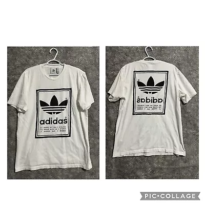 Adidas Mens Shirt Large White Black 3 Stripe Trefoil Big Logo Doublesided • $24.87