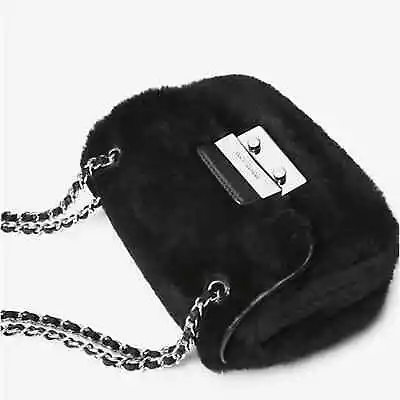 MICHAEL KORS Black Sloan Convertible Shearling & Leather Trim Chain Shoulder Bag • $95