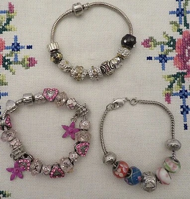 $18 • Buy 3 X Charm Bracelets -GoldSilver Tone, PinkSilver Tone, FlowerSilver Tone
