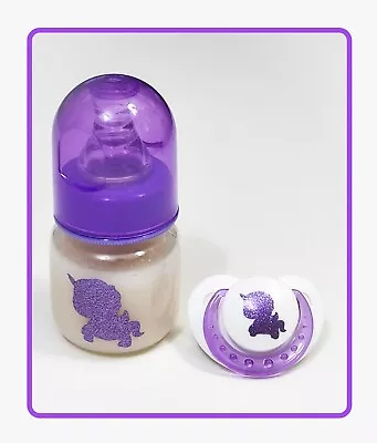 £12.65 • Buy Unicorn Reborn/Silicone Fake Formula Bottle & Matching Magnetic Pacifier Set! 