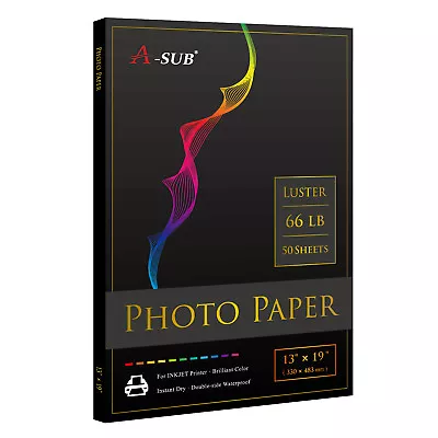 A-SUB Pro Luster Photo Paper 13X19 For Inkjet Printer 250g Semi Gloss 50 PK 66lb • $36.99