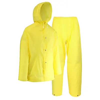 Safety Works 2 Piece Men's Large Hooded Lightweight Yellow Rain Suit W/ Hood • $11.20