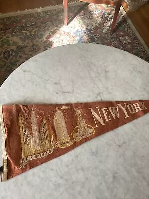 Vintage 1940’s New York Felt Penant Flag Banner Statue Of Liberty Empire State/ • $14