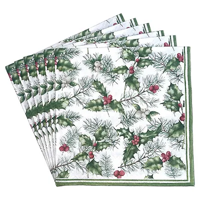 Paper Napkins 6pc Holly Mistletoe Christmas Serviette Tableware Decoupage Craft • £2.95