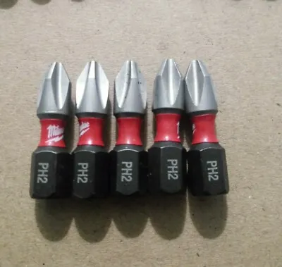 5x New Milwaukee Shockwave 1  PH2 #2 Phillips Impact Duty Driver Bits  • $8.99