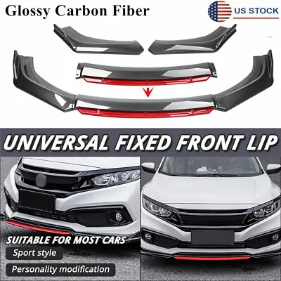 Universal Car Front Lip Chin Bumper Body Spoiler Wing Kits Carbon Fiber Look • $73.26