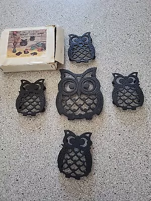 Cast Iron Owl Trivet Set Of 5 Taiwan Footed Hot Plate Vintage • $13.99