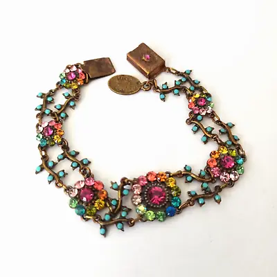 Michal Negrin Bracelet Colorful Dainty Flowers Leaves With Swarovski Crystals 7 • $95.20