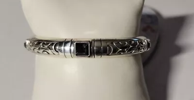 Brighton BLOC HAUS Silver Scrolled Black Crystals Hinged Bangle Bracelet NWOT • $27.50